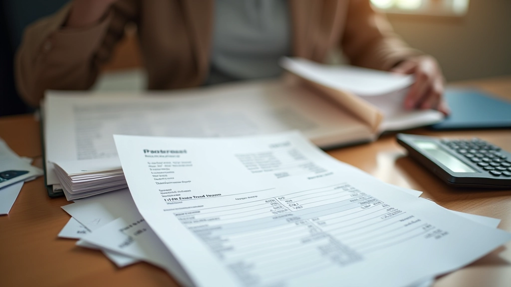 Sugrupuoti finansiniai dokumentai, kvitai ir banko išrašai organizuotame aplanke